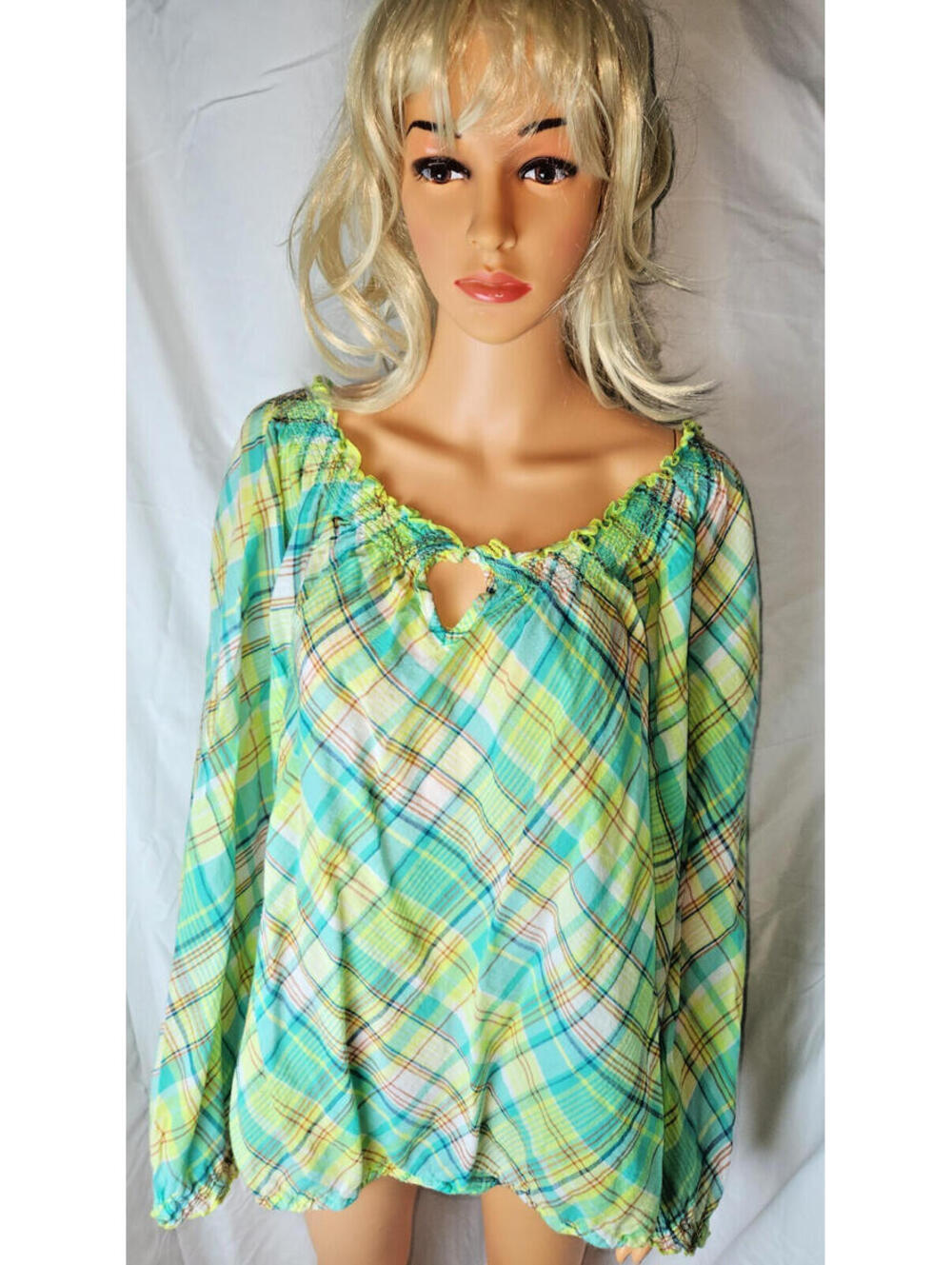 VTG Lane Bryant Top Green Plaid Artist Top Cotton size 22/24.